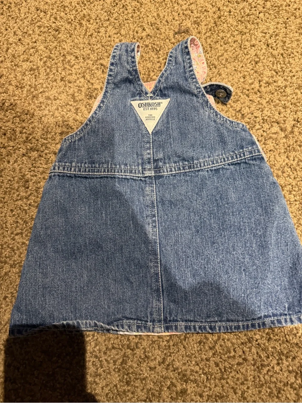 Vintage OshKosh B'gosh Denim Overall Dress with Pink Floral Accents